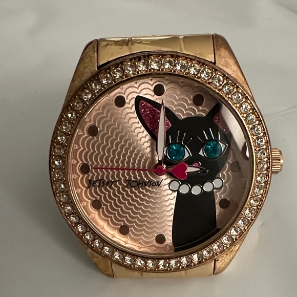 ✔️ RARE Betsey Johnson Rose Gold Cat Watch with Pink Accents - Picture 5 of 15